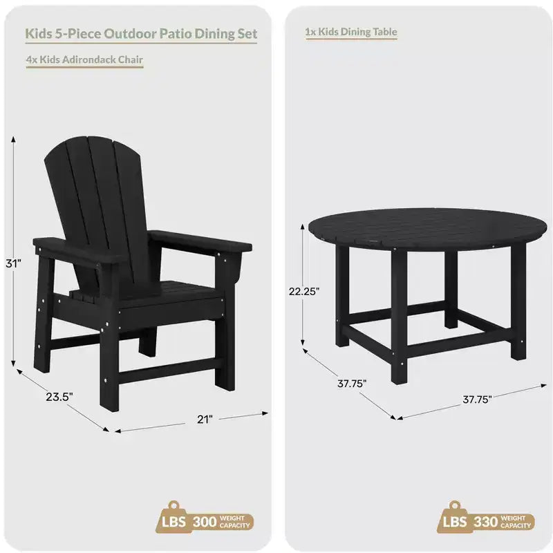 WestinTrends Malibu Set di 5 Pezzi da Giardino per Bambini con Tavolo Rotondo e Sedie in HDPE