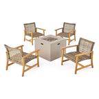 Christopher Knight Home Augusta Ensemble de 5 pièces pour extérieur en bois d'acacia et osier avec fauteuils de club et foyer