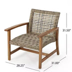 Christopher Knight Home Augusta Ensemble de 5 pièces pour extérieur en bois d'acacia et osier avec fauteuils de club et foyer