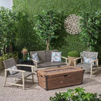 GDFStudio Savannah Salotto da Esterno in Legno di Acacia e Wicker a 4 Posti con Braciere da 50.000 BTU