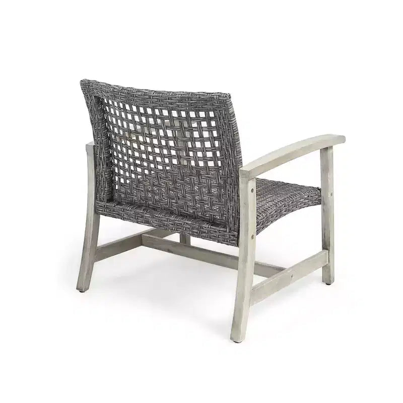 GDFStudio Savannah Salotto da Esterno in Legno di Acacia e Wicker a 4 Posti con Braciere da 50.000 BTU