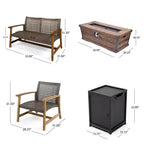GDFStudio Savannah Salotto da Esterno in Legno di Acacia e Wicker a 4 Posti con Braciere da 50.000 BTU