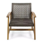 GDFStudio Savannah Salotto da Esterno in Legno di Acacia e Wicker a 4 Posti con Braciere da 50.000 BTU