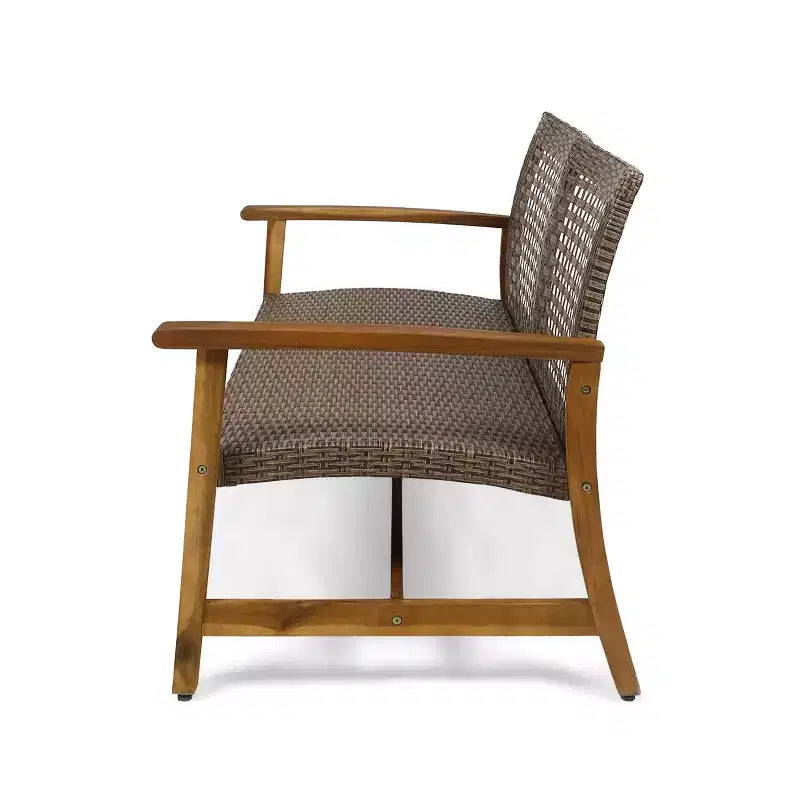 GDFStudio Savannah Salotto da Esterno in Legno di Acacia e Wicker a 4 Posti con Braciere da 50.000 BTU