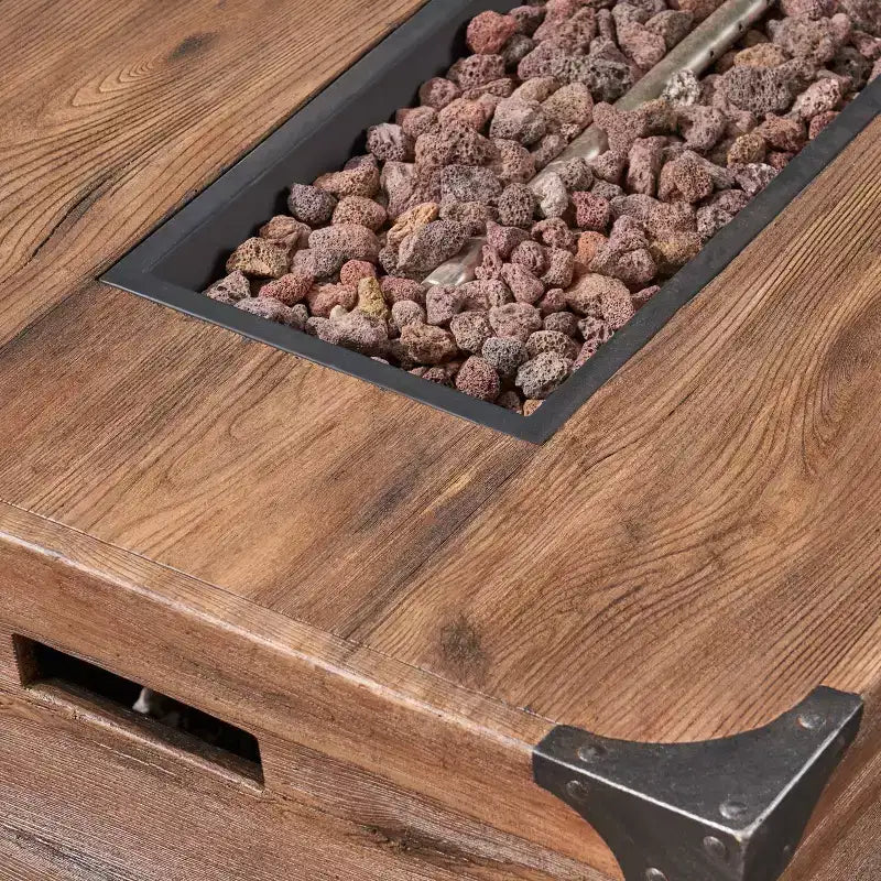 GDFStudio Savannah Salotto da Esterno in Legno di Acacia e Wicker a 4 Posti con Braciere da 50.000 BTU