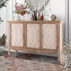 Heynemo Armadietto rustico con 3 ante intagliate, credenza vintage con ripiani