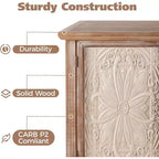 Heynemo Armadietto rustico con 3 ante intagliate, credenza vintage con ripiani