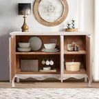Heynemo Armadietto rustico con 3 ante intagliate, credenza vintage con ripiani