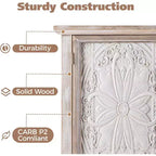 Heynemo Armadietto rustico con 3 ante intagliate, credenza vintage con ripiani