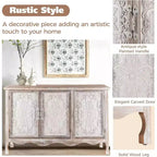 Heynemo Armadietto rustico con 3 ante intagliate, credenza vintage con ripiani