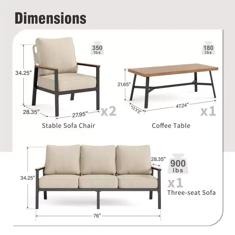 Captiva Designs - Salotto da Esterno a 4 Pezzi in Corda Intrecciata con Poltrone, per Piscina, Giardino e Cortile