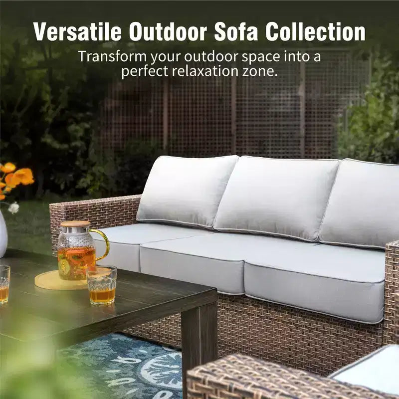Captiva Designs Set da conversazione da esterno in vimini a 5 pezzi con pouf per patio, ponte e bordo piscina