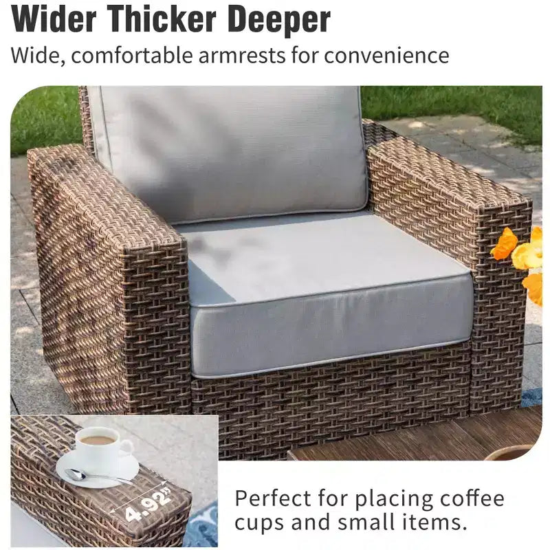 Captiva Designs Set da conversazione da esterno in vimini a 5 pezzi con pouf per patio, ponte e bordo piscina
