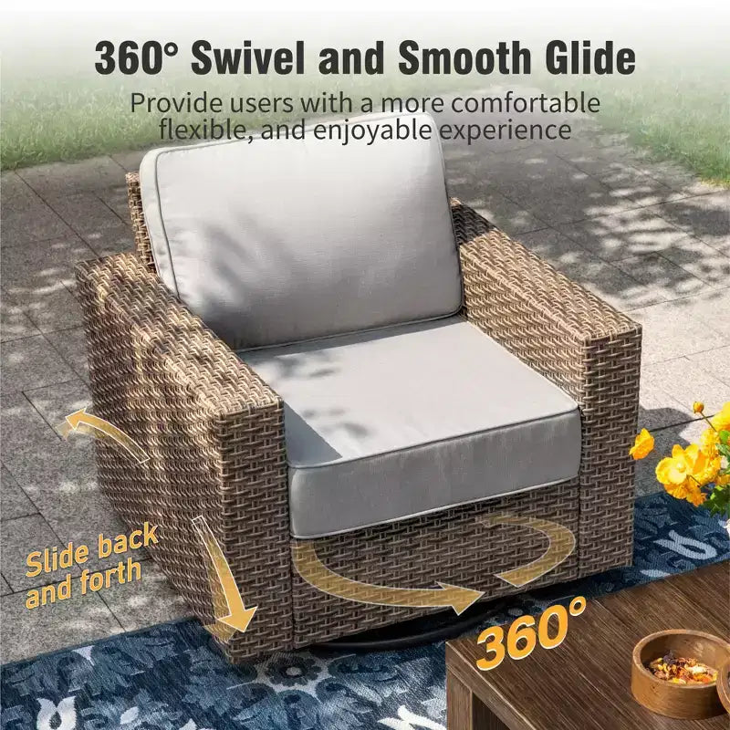 Captiva Designs Set da conversazione da esterno in vimini a 5 pezzi con pouf per patio, ponte e bordo piscina