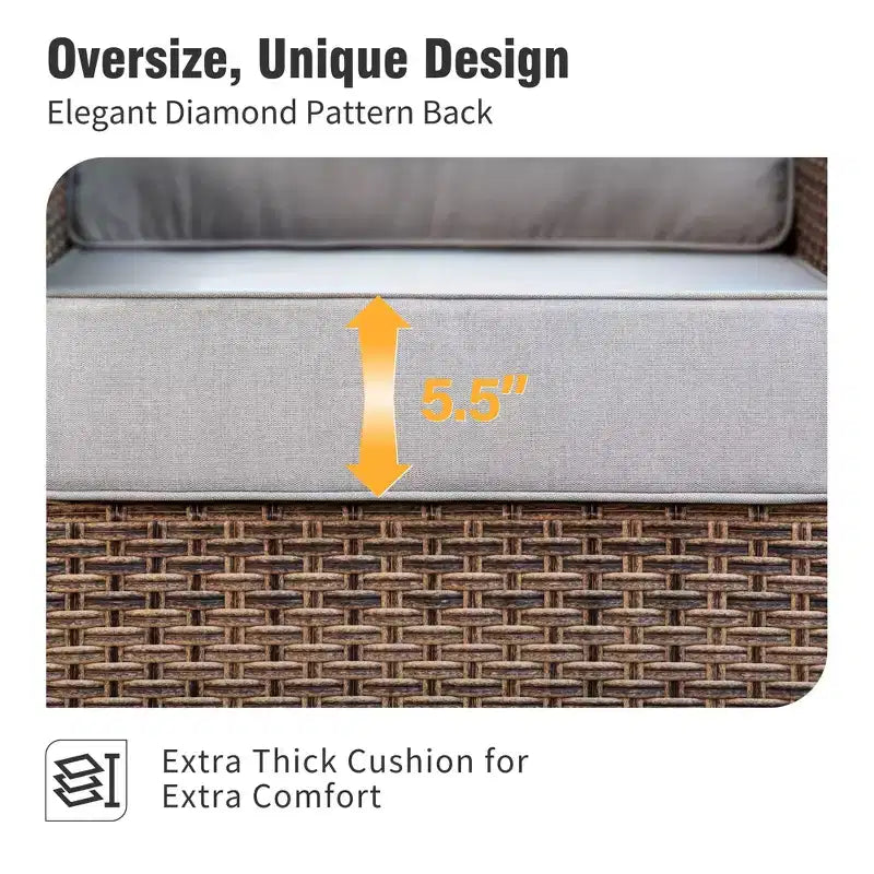 Captiva Designs Set da conversazione da esterno in vimini a 5 pezzi con pouf per patio, ponte e bordo piscina