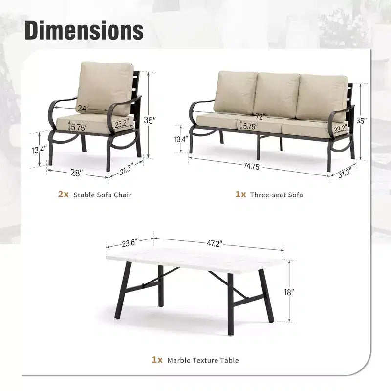 Captiva Designs Set da 4 Pezzi di Mobili da Giardino in Metallo per Esterni con Tavolino da Caffè per Patio, Portico e Giardino