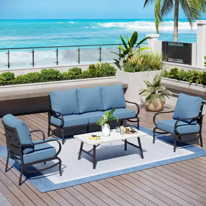 Captiva Designs Set da 4 Pezzi di Mobili da Giardino in Metallo per Esterni con Tavolino da Caffè per Patio, Portico e Giardino