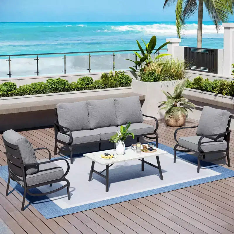 Captiva Designs Set da 4 Pezzi di Mobili da Giardino in Metallo per Esterni con Tavolino da Caffè per Patio, Portico e Giardino