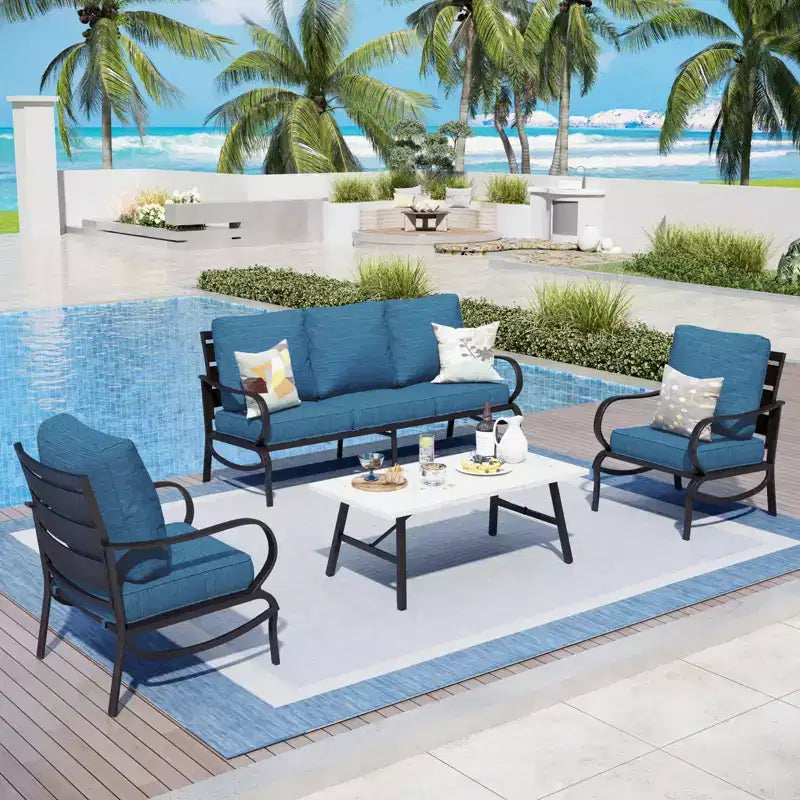 Captiva Designs Set da 4 Pezzi di Mobili da Giardino in Metallo per Esterni con Tavolino da Caffè per Patio, Portico e Giardino