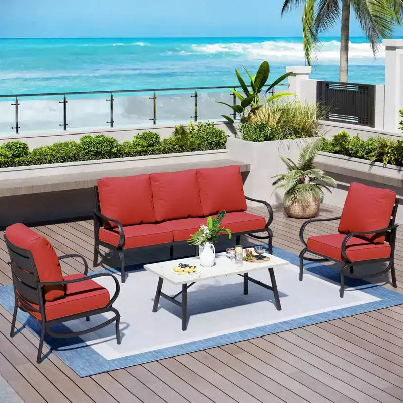 Captiva Designs Set da 4 Pezzi di Mobili da Giardino in Metallo per Esterni con Tavolino da Caffè per Patio, Portico e Giardino