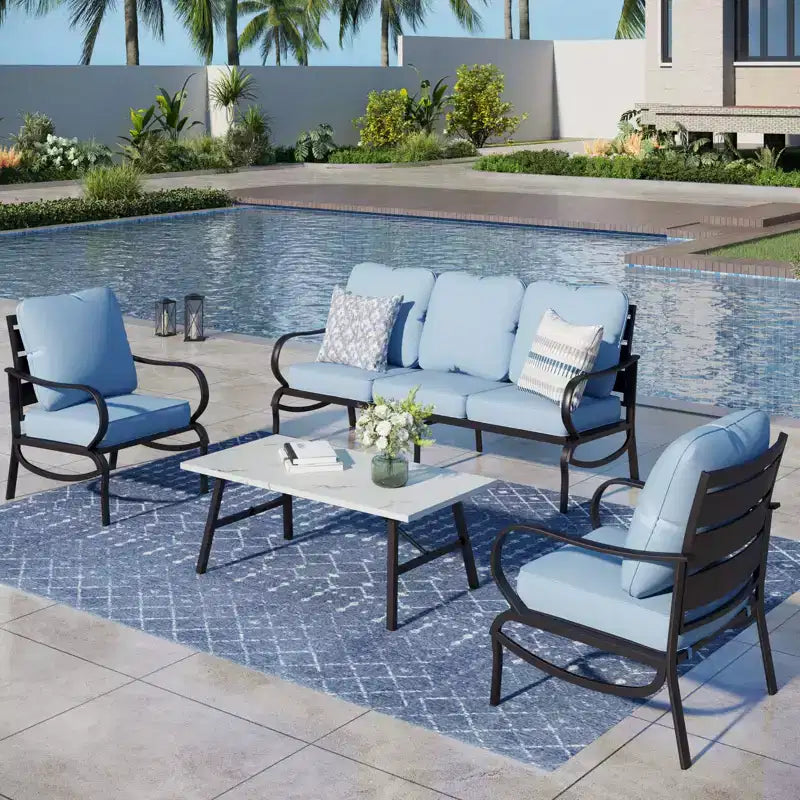 Captiva Designs Set da 4 Pezzi di Mobili da Giardino in Metallo per Esterni con Tavolino da Caffè per Patio, Portico e Giardino