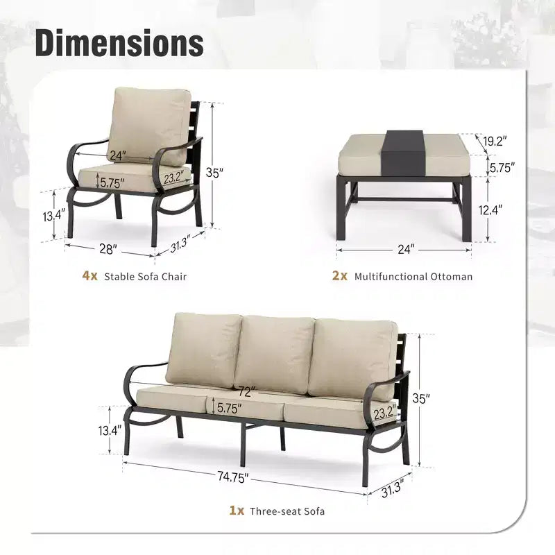 Set da conversazione Captiva Designs da 5 pezzi in metallo per esterni con pouf per giardino, portico, cortile