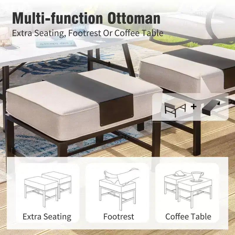 Set da conversazione Captiva Designs da 5 pezzi in metallo per esterni con pouf per giardino, portico, cortile