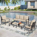 Set da conversazione Captiva Designs da 5 pezzi in metallo per esterni con pouf per giardino, portico, cortile