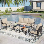 Set da conversazione Captiva Designs da 5 pezzi in metallo per esterni con pouf per giardino, portico, cortile