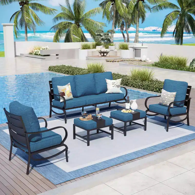 Set da conversazione Captiva Designs da 5 pezzi in metallo per esterni con pouf per giardino, portico, cortile