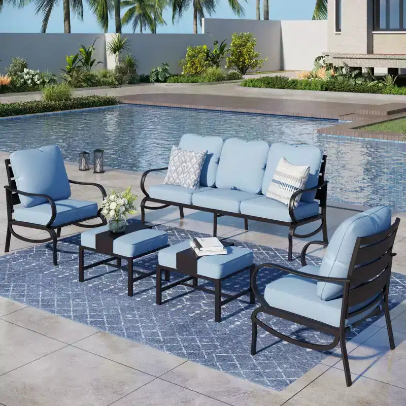 Set da conversazione Captiva Designs da 5 pezzi in metallo per esterni con pouf per giardino, portico, cortile