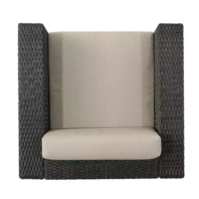 Christopher Knight Home Maaroaro Set da Esterno in Vimini 5 Pezzi con Poltrone Girevoli e Braciere con Cuscini, Marrone/Beige