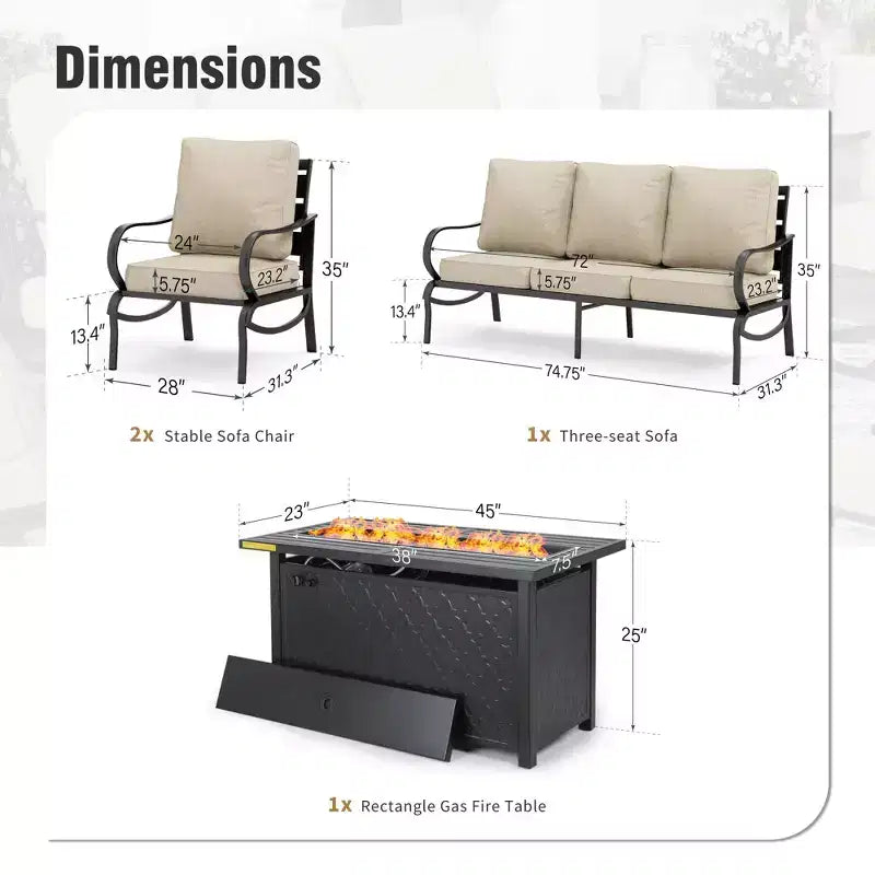 Captiva Designs Set Mobili da Esterno 4 Pezzi in Metallo con Bracieri e Poltrone per Giardino Portico Cortile