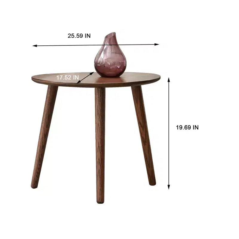 GDFStudio Beau Tavolino da Caffè Ovale Mid-Century Modern 25.59 W in Legno Massello di Quercia con Tre Gambe