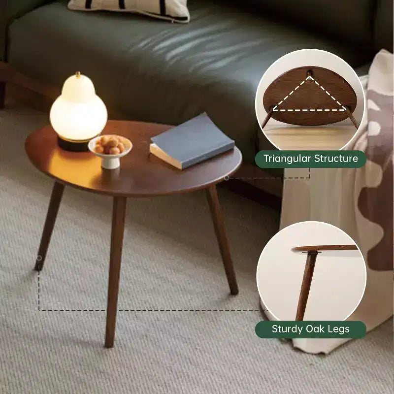 GDFStudio Beau Tavolino da Caffè Ovale Mid-Century Modern 25.59 W in Legno Massello di Quercia con Tre Gambe