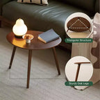 GDFStudio Beau Tavolino da Caffè Ovale Mid-Century Modern 25.59 W in Legno Massello di Quercia con Tre Gambe
