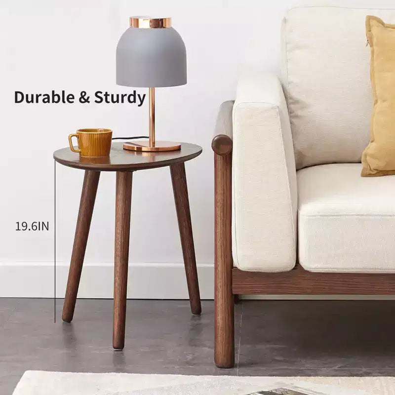 GDFStudio Beau Tavolino da Caffè Ovale Mid-Century Modern 25.59 W in Legno Massello di Quercia con Tre Gambe