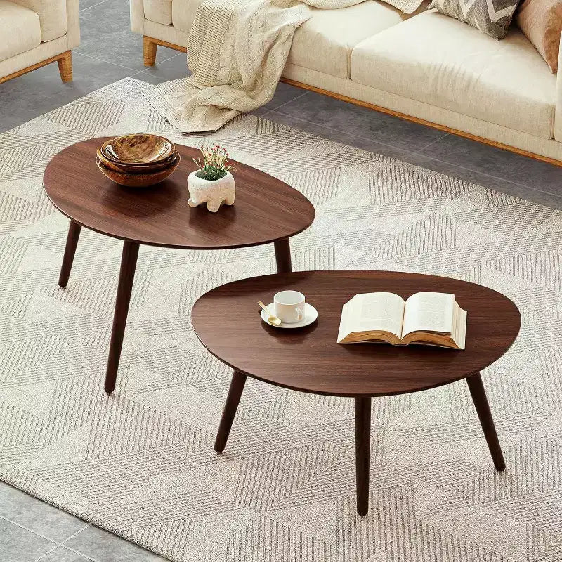 GDFStudio Beau Tavolino da Caffè Ovale Mid-Century Modern 25.59 W in Legno Massello di Quercia con Tre Gambe