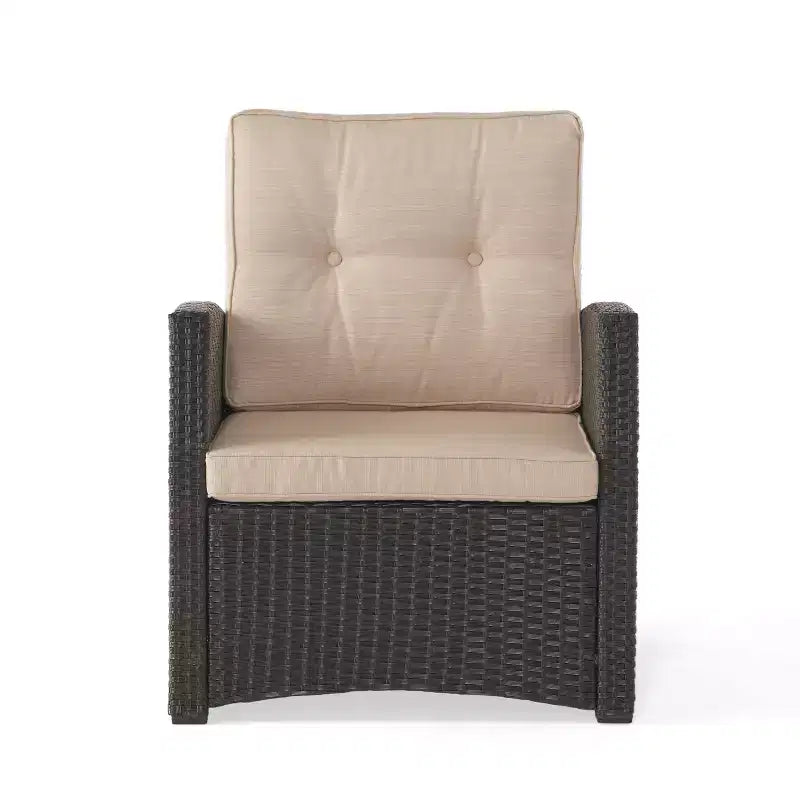 Christopher Knight Home Malvern Set Soggiorno da Esterno 5 Pezzi con Poltrone e Braciere in Vimini con Cuscini