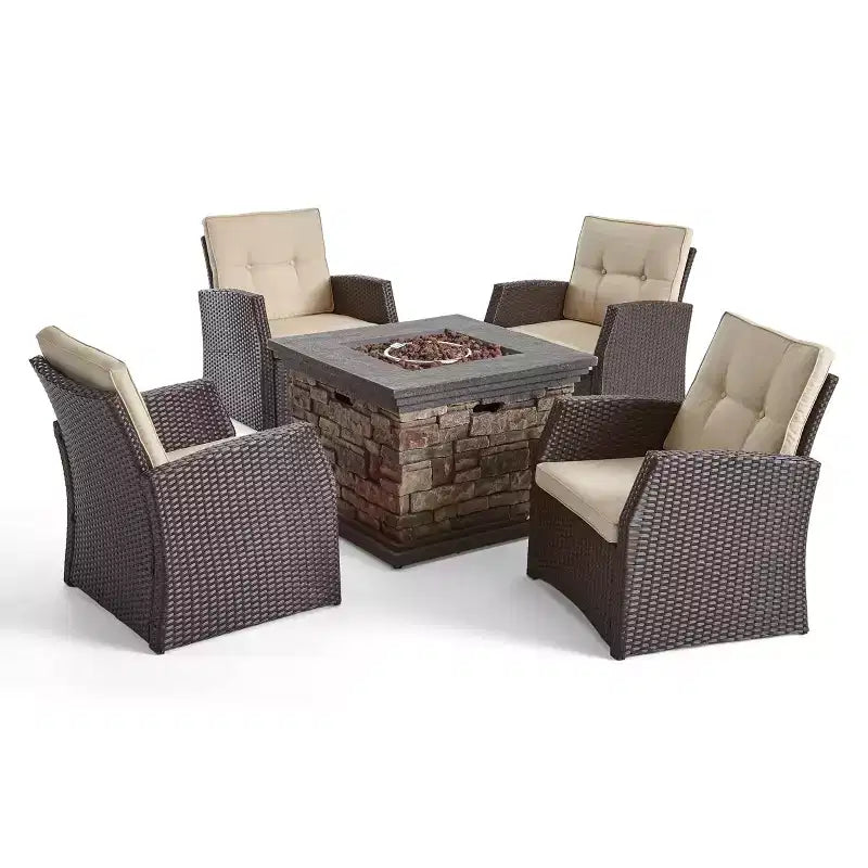Christopher Knight Home Malvern Set Soggiorno da Esterno 5 Pezzi con Poltrone e Braciere in Vimini con Cuscini