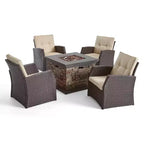 Christopher Knight Home Malvern Set Soggiorno da Esterno 5 Pezzi con Poltrone e Braciere in Vimini con Cuscini
