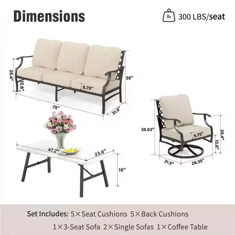 Set da Conversazione per Esterni da Giardino, Piscina, Cortile Captiva Designs 4pz con Sedie Girevoli Grid-back