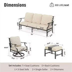 Captiva Designs Set da conversazione da esterno in metallo da 5 pezzi con sedie e pouf girevoli con schienale a griglia