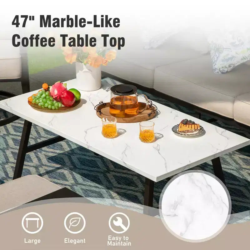 Captiva Designs Set da 6 pezzi da conversazione per esterni in metallo con sedie a dondolo con schienale a griglia, poggiapiedi e tavolino da caffè