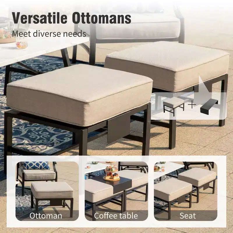 Captiva Designs Set da 6 pezzi da conversazione per esterni in metallo con sedie a dondolo con schienale a griglia, poggiapiedi e tavolino da caffè