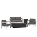 GDFStudio Alec Outdoor Aluminum 4 Seater Chat Set with Fire Pit