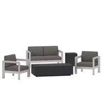 GDFStudio Alec Outdoor Aluminum 4 Seater Chat Set with Fire Pit