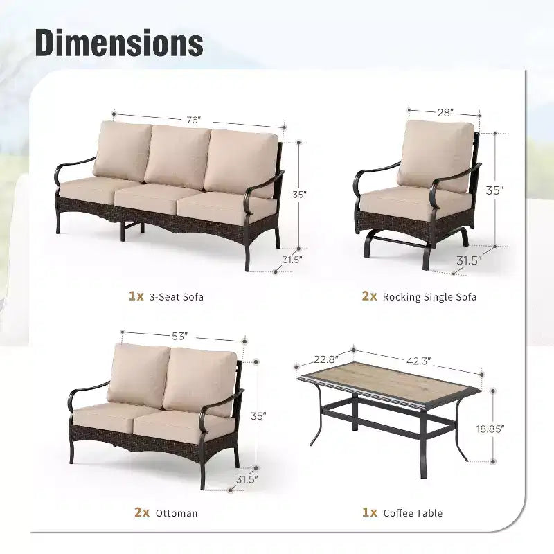 Captiva Designs Set da conversazione da esterno in metallo e rattan extra large da 5 pezzi con sedie a dondolo e divanetto