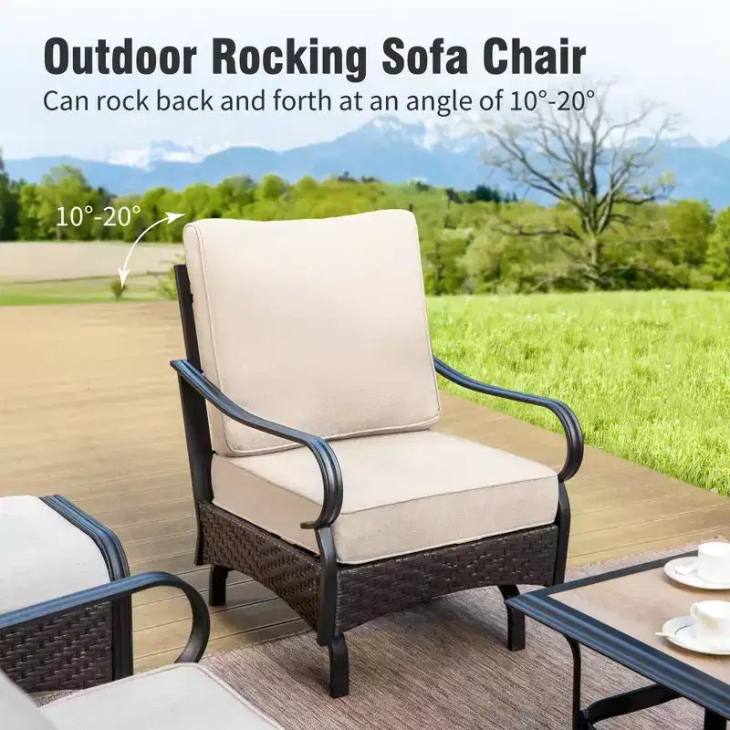 Captiva Designs Set da conversazione da esterno in metallo e rattan extra large da 5 pezzi con sedie a dondolo e divanetto