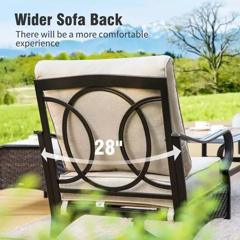 Captiva Designs Set da conversazione da esterno in metallo e rattan extra large da 5 pezzi con sedie a dondolo e divanetto